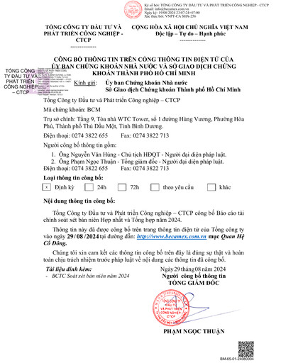 Thumbnail Becamex (Investment and Industrial Development Corporation) Half-year Report 2024-h1