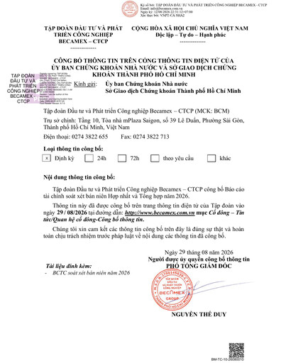 Thumbnail Becamex (Investment and Industrial Development Corporation) Half-year Report 2026-h1