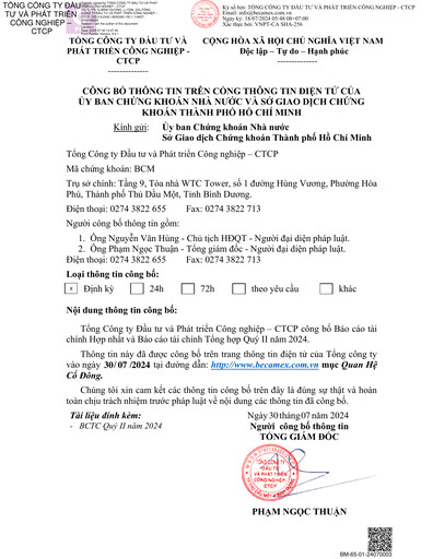 Thumbnail Becamex (Investment and Industrial Development Corporation) Quarterly Report 2024-q2