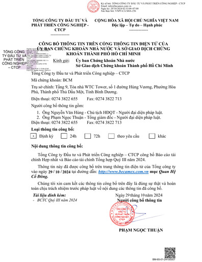 Thumbnail Becamex (Investment and Industrial Development Corporation) Quarterly Report 2024-q3