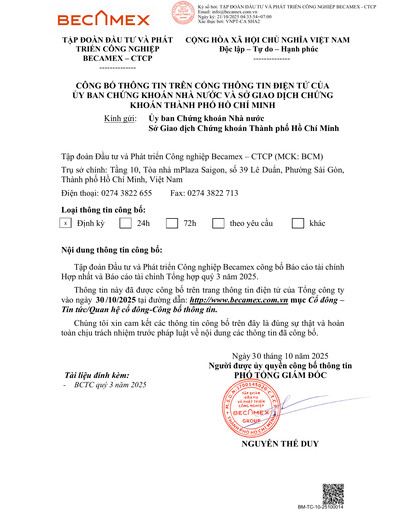 Thumbnail Becamex (Investment and Industrial Development Corporation) Quarterly Report 2025-q3