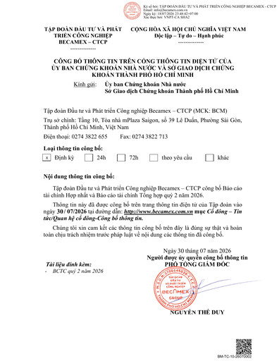Thumbnail Becamex (Investment and Industrial Development Corporation) Quarterly Report 2026-q2
