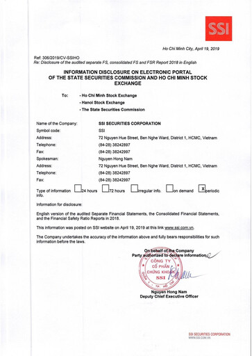 Miniature SSI Securities Corporation Bilan financier 2018