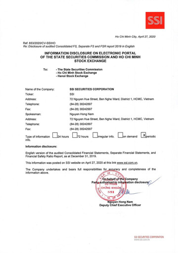 Miniature SSI Securities Corporation Bilan financier 2019
