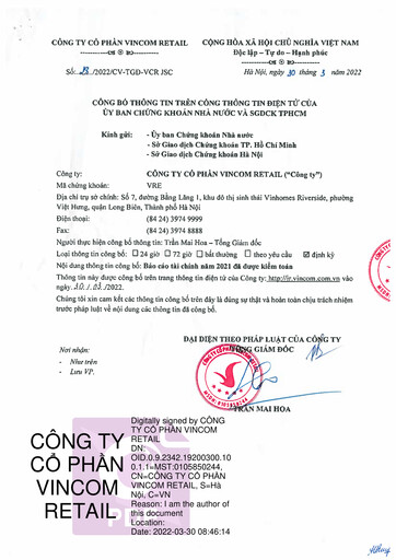 Thumbnail Vincom Retail Joint Stock Company Financial Statement 2021