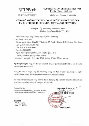Thumbnail TPBank (Tien Phong Commercial Joint Stock Bank) Quarterly Report 2024-q1