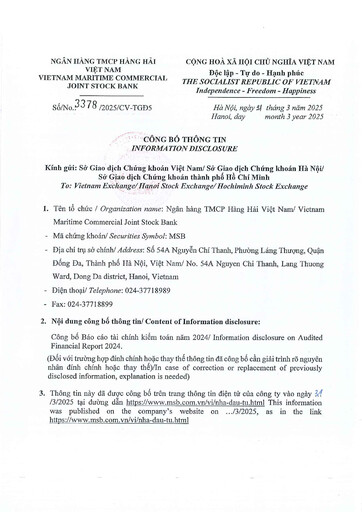 Miniature Vietnam Maritime Commercial Joint Stock Bank Bilan financier 2024