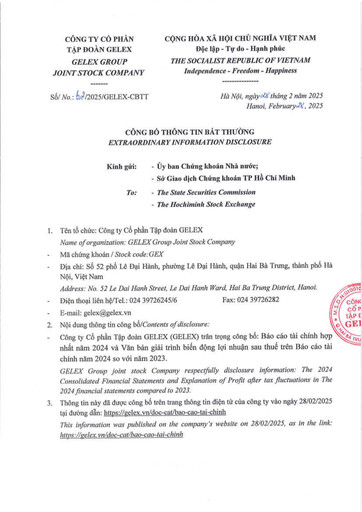 Miniature GELEX Group Joint Stock Company Bilan financier 2024