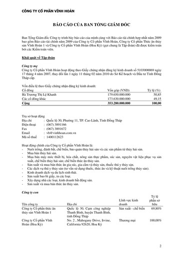 Thumbnail Vinh Hoan Corporation Financial Statement 2009