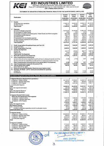 Thumbnail KEI Industries Quarterly Report 2023-q1