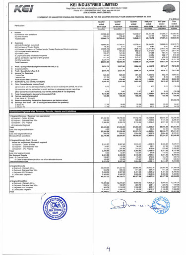 Miniature KEI Industries Rapport trimestriel 2024-q2