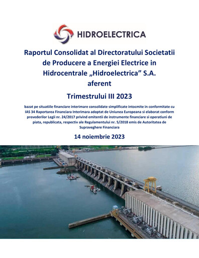 Miniature SPEEH Hidroelectrica Rapport trimestriel 2023-q3