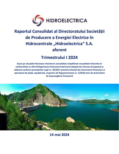 Miniature SPEEH Hidroelectrica Rapport trimestriel 2024-q1