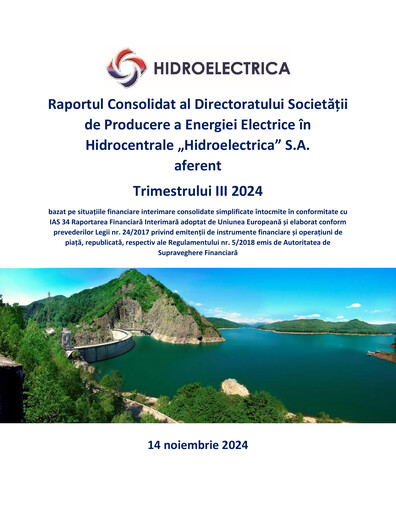 Miniature SPEEH Hidroelectrica Rapport trimestriel 2024-q3
