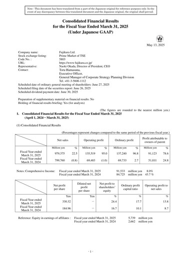 Miniature Fujikura Bilan financier fy2025