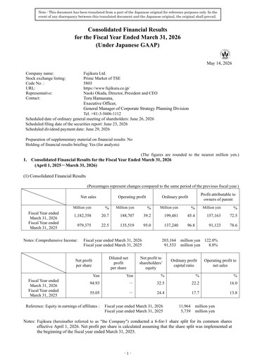 Thumbnail Fujikura Financial Statement fy2026
