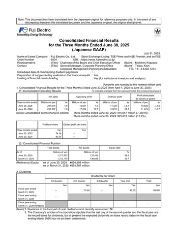 Thumbnail Fuji Electric Quarterly Report 2025-q1