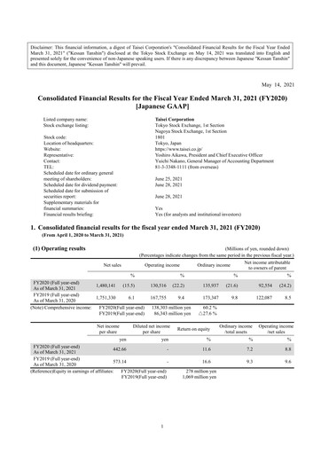 Thumbnail Taisei Corporation Financial Statement fy2020