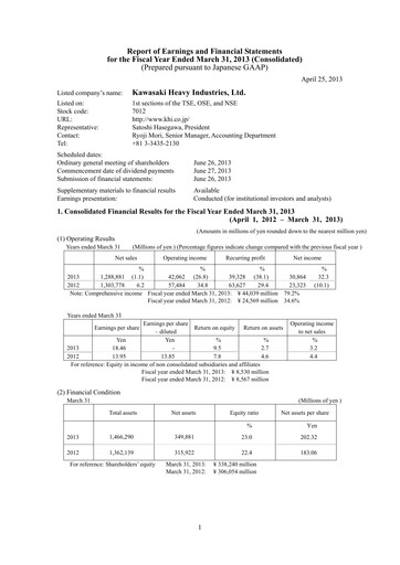 Thumbnail Kawasaki Heavy Industries Financial Statement fy2013
