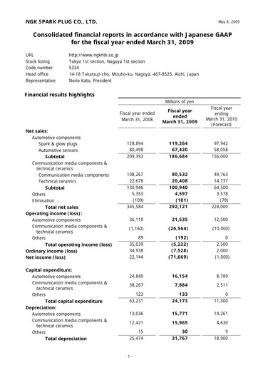 Miniature Niterra Bilan financier fy2008