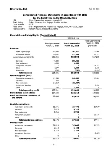 Miniature Niterra Bilan financier fy2024