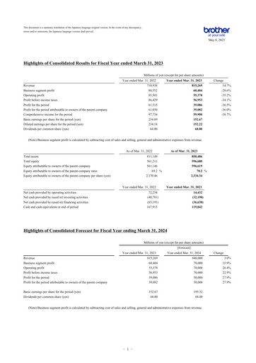 Thumbnail Brother Industries Financial Statement 2023