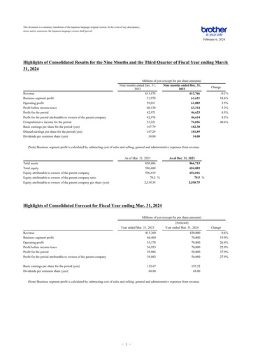 Thumbnail Brother Industries Quarterly Report 2024-q3
