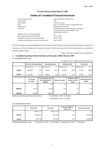 Thumbnail Nomura Real Estate Holdings Financial Statement fy2008