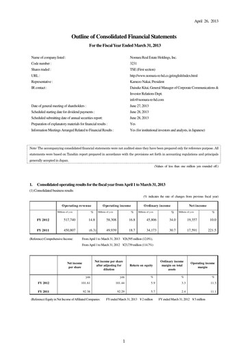 Thumbnail Nomura Real Estate Holdings Financial Statement fy2012
