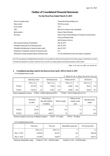 Thumbnail Nomura Real Estate Holdings Financial Statement fy2014