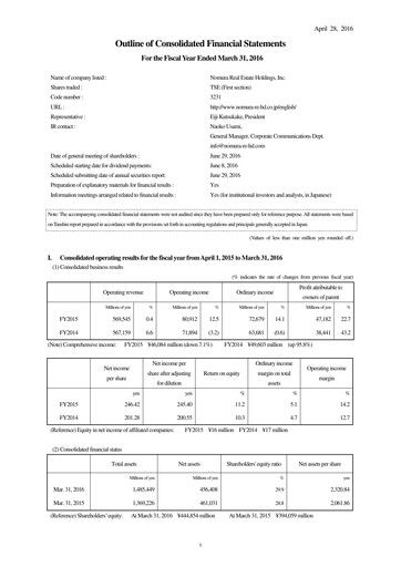 Thumbnail Nomura Real Estate Holdings Financial Statement fy2015
