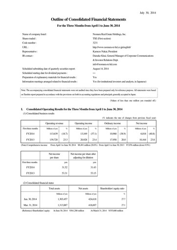 Thumbnail Nomura Real Estate Holdings Quarterly Report 2014-q1