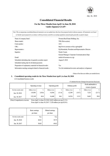 Thumbnail Nomura Real Estate Holdings Quarterly Report 2018-q1