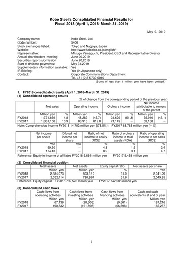 Thumbnail Kobe Steel Financial Report 2018