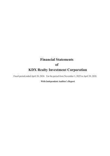 Miniature KDX Realty Investment Bilan financier 2026-h1