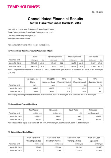 Thumbnail Persol Holdings Financial Statement fy2014