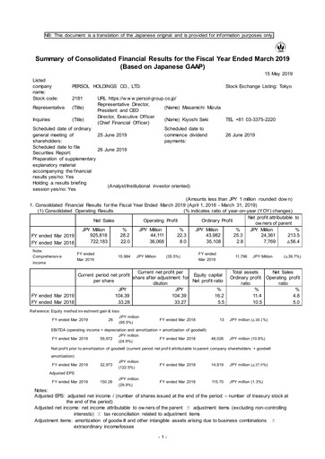 Thumbnail Persol Holdings Financial Statement fy2019