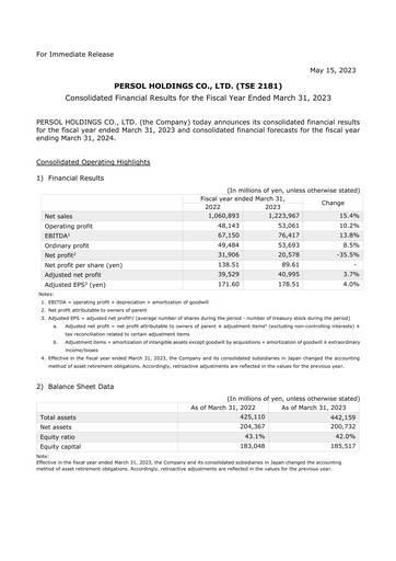 Thumbnail Persol Holdings Financial Statement fy2023