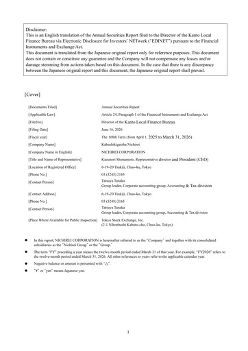 Vorschaubild Nichirei Corporation Jahresbericht 2026