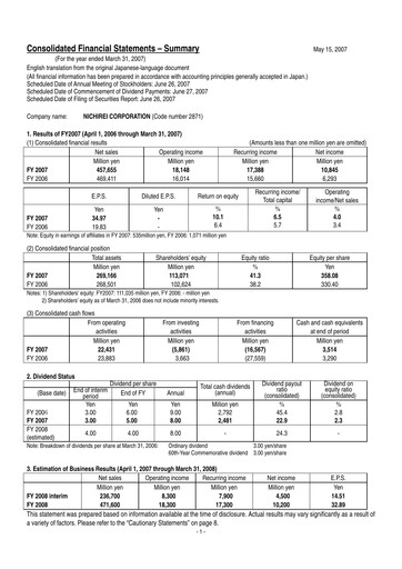 Vorschaubild Nichirei Corporation Finanzmitteilung fy2007