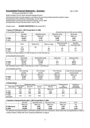 Vorschaubild Nichirei Corporation Finanzmitteilung fy2008