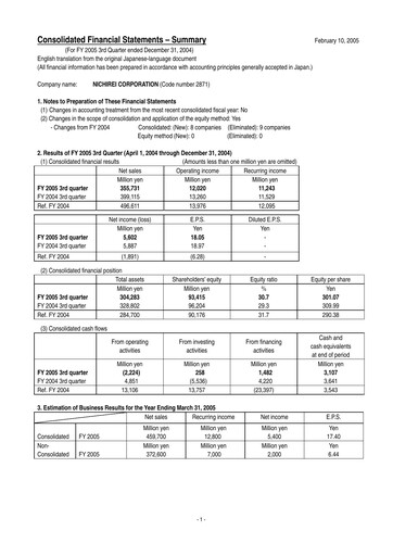 Thumbnail Nichirei Corporation Quarterly Report 2005-q3