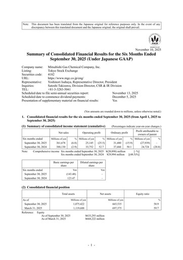 Miniature Mitsubishi Gas Chemical Company Rapport semestriel 2025-h1