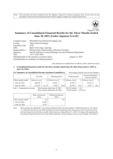 Vorschaubild Mitsubishi Gas Chemical Company Quartalsbericht 2021-q1