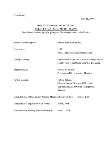 Thumbnail NH Foods (Nipponham) Financial Statement fy2008