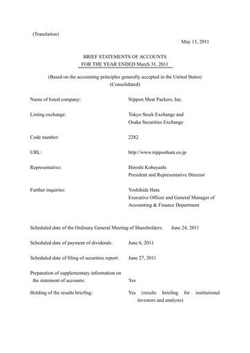 Thumbnail NH Foods (Nipponham) Financial Statement fy2011