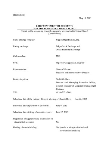 Thumbnail NH Foods (Nipponham) Financial Statement fy2013