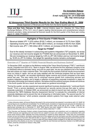 Thumbnail Internet Initiative Japan Inc. Quarterly Report 2005-q3