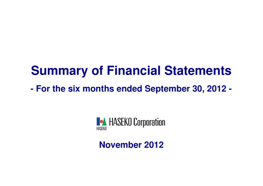 Thumbnail HASEKO Corporation Half-year Report 2012-h1