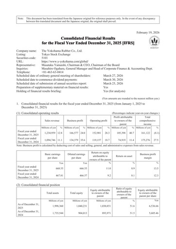 Thumbnail The Yokohama Rubber Company Financial Statement 2025